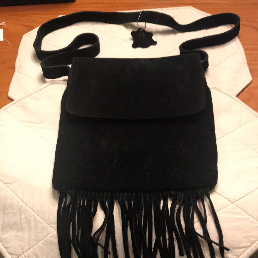 Black Suede Fringe Crossbody Bag